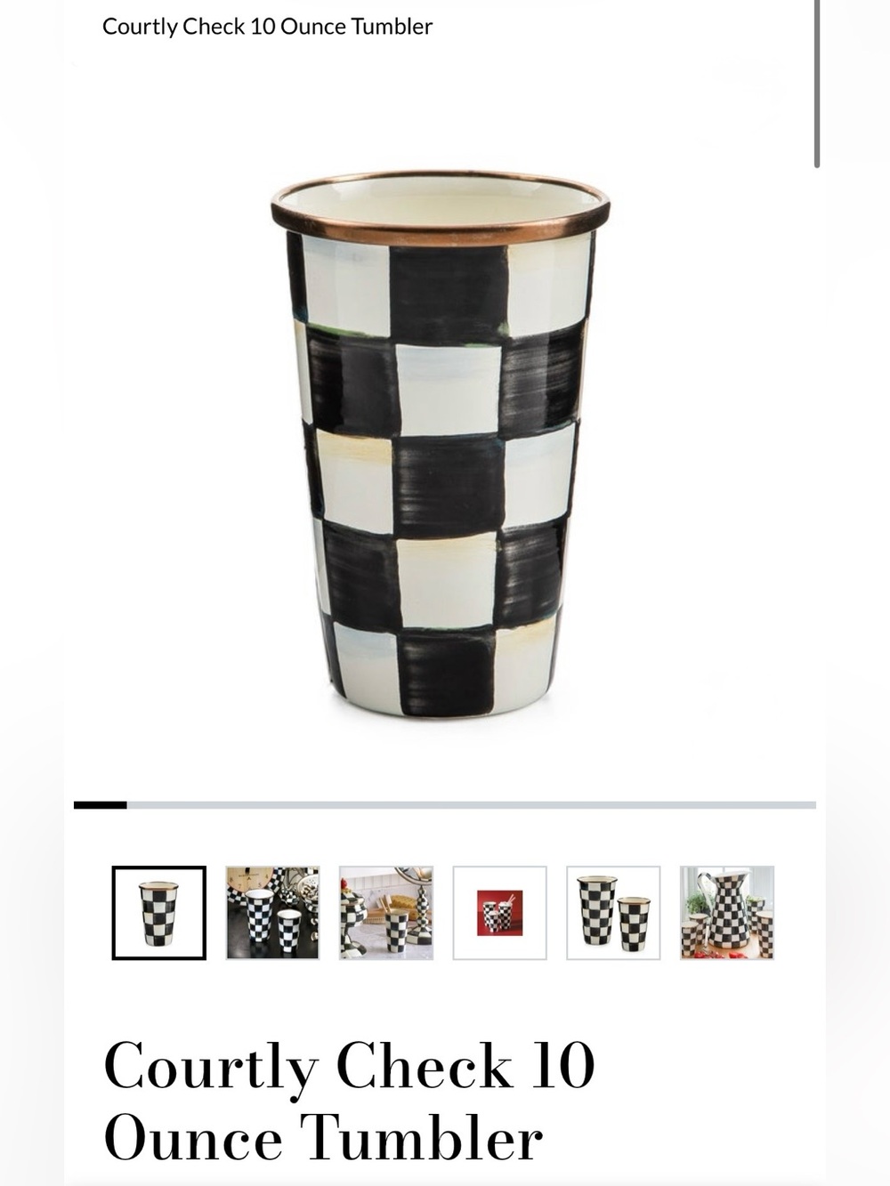 Brand New! Set of 2-Mackenzie Childs 10oz Tumblers-Courtly Check